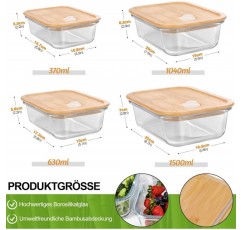 MASTERTOP 식품보관용기 세트, 밀폐용기 유리수납용기 4종세트, 대나무뚜껑 BPA-free, 식사준비용 보관함 4종 유리용기 대나무뚜껑
