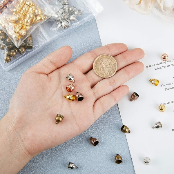 SUPERFINDINGS 150pcs 5 색 황동 코드 끝 10x8mm 술 모자 걸쇠 가죽 끝 모자 술 팔찌 쥬얼리에 대 한 찾기 키트 10x8mm 5 Colors-150pcs 만들기