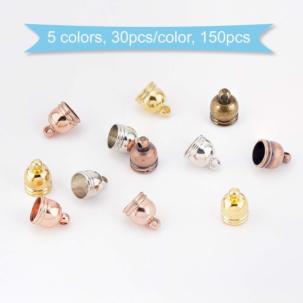 SUPERFINDINGS 150pcs 5 색 황동 코드 끝 10x8mm 술 모자 걸쇠 가죽 끝 모자 술 팔찌 쥬얼리에 대 한 찾기 키트 10x8mm 5 Colors-150pcs 만들기