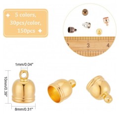 SUPERFINDINGS 150pcs 5 색 황동 코드 끝 10x8mm 술 모자 걸쇠 가죽 끝 모자 술 팔찌 쥬얼리에 대 한 찾기 키트 10x8mm 5 Colors-150pcs 만들기