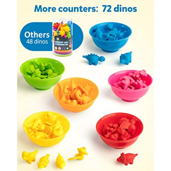 Coogam Counting Dinosaur Sorting 장난감 세트, 색상 일치 분류 게임, Montessori Fine Motor Skill 유치원 교육 몬테소리 학습 장난감 3 4 5 세