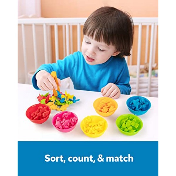 Coogam Counting Dinosaur Sorting 장난감 세트, 색상 일치 분류 게임, Montessori Fine Motor Skill 유치원 교육 몬테소리 학습 장난감 3 4 5 세