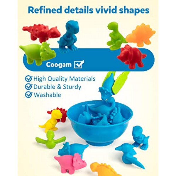 Coogam Counting Dinosaur Sorting 장난감 세트, 색상 일치 분류 게임, Montessori Fine Motor Skill 유치원 교육 몬테소리 학습 장난감 3 4 5 세