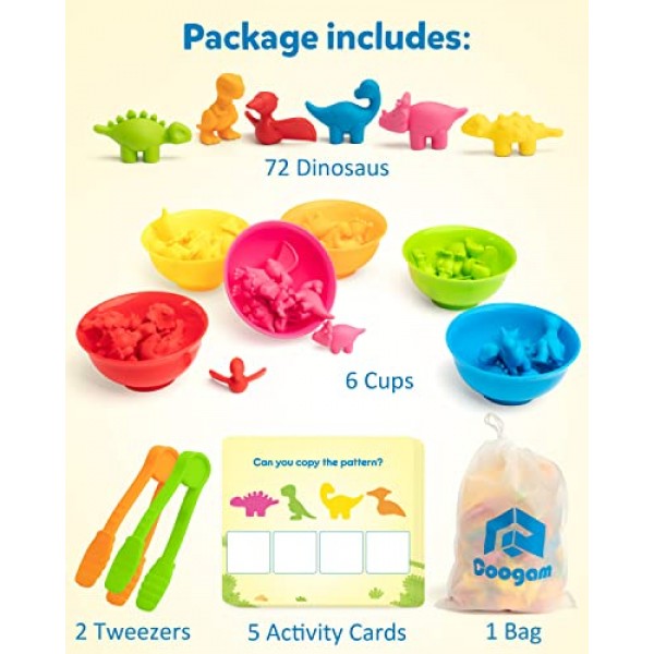 Coogam Counting Dinosaur Sorting 장난감 세트, 색상 일치 분류 게임, Montessori Fine Motor Skill 유치원 교육 몬테소리 학습 장난감 3 4 5 세