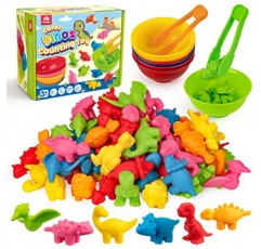 Coogam Counting Dinosaur Sorting 장난감 세트, 색상 일치 분류 게임, Montessori Fine Motor Skill 유치원 교육 몬테소리 학습 장난감 3 4 5 세