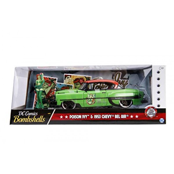 Jada Toys DC Comics Bombshells Poison Ivy & 1953 Chevy Bel Air 다이 캐스트 자동차, 1:24 스케일 차량, 2.75