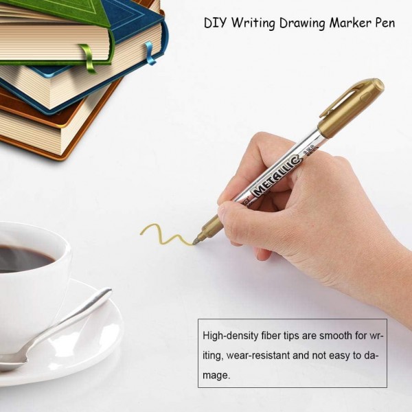 Fdit 12 Pcs 아크릴 페인트 세트 공예에 대 한 상세한 방수 금속 페인트 타이어 금속 표면에 대 한 금은 페인트 마커 CD 유리 골드 톤