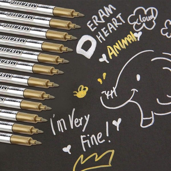 Fdit 12 Pcs 아크릴 페인트 세트 공예에 대 한 상세한 방수 금속 페인트 타이어 금속 표면에 대 한 금은 페인트 마커 CD 유리 골드 톤