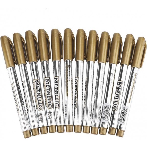 Fdit 12 Pcs 아크릴 페인트 세트 공예에 대 한 상세한 방수 금속 페인트 타이어 금속 표면에 대 한 금은 페인트 마커 CD 유리 골드 톤