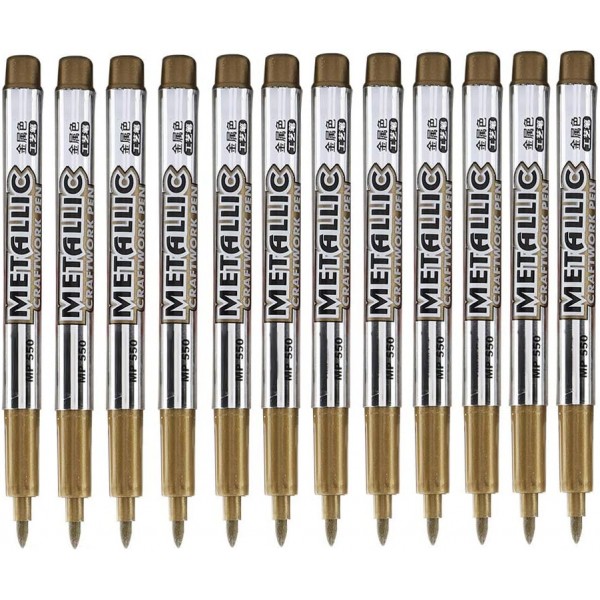 Fdit 12 Pcs 아크릴 페인트 세트 공예에 대 한 상세한 방수 금속 페인트 타이어 금속 표면에 대 한 금은 페인트 마커 CD 유리 골드 톤