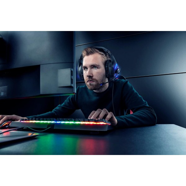 Trust GXT 460 Varzz 게임용 헤드셋 USB 및 3.5 잭, 마이크가 있는 헤드폰, 파란색 LED, PC용, 노트북 - 검은색 50mm 스피커 모듈 조명
