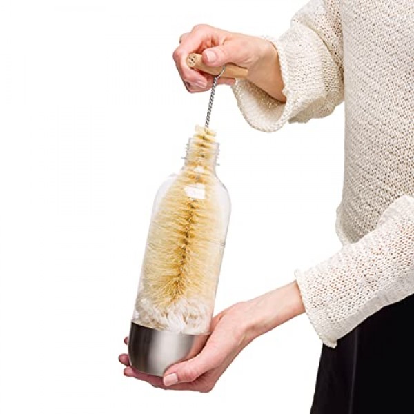 너도밤나무 손잡이가 있는 Redecker Tampico 섬유 및 양모 소다 스트림 병 브러시, 독특한 눈물방울 모양으로 쉽게 병, 항아리 및 특수 유리 제품을 청소할 수 있음, 12인치,