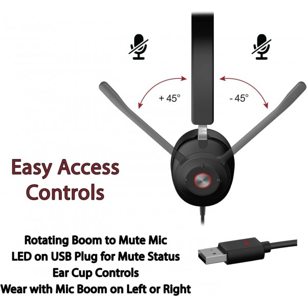 Cyber ​​Essential USB Headset (HS-2000) - 통화 및 음악을 위한 전문가용 헤드셋, 하루 종일 편안함, 통합 이어컵 컨트롤, UC 플랫폼에 최적화