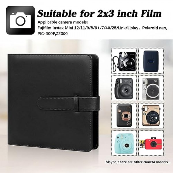 Fujifilm Instax Mini 12 11 9 8+ 8 90 40 EVO LiPlay 인스턴트 카메라용 360 포켓 사진 앨범, Polaroid Snap/PIC-300/Z2300/SocialMatic 인스턴트 카메라 및 Zip 인스턴트 프린터(Balck)용