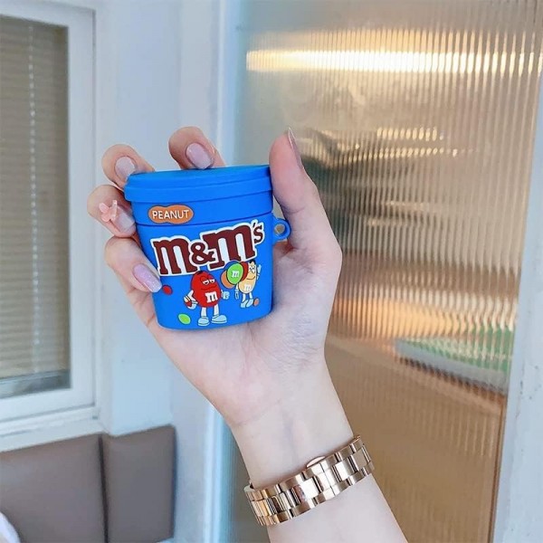 3D Airpods1&2 보호 커버, Airpods 상자용 장식 케이스, Apple Airpods 1&2와 호환 가능, 실리콘 케이스 Airpods(Blue M&Ms)