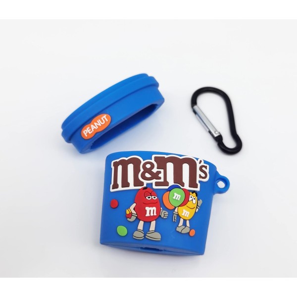 3D Airpods1&2 보호 커버, Airpods 상자용 장식 케이스, Apple Airpods 1&2와 호환 가능, 실리콘 케이스 Airpods(Blue M&Ms)