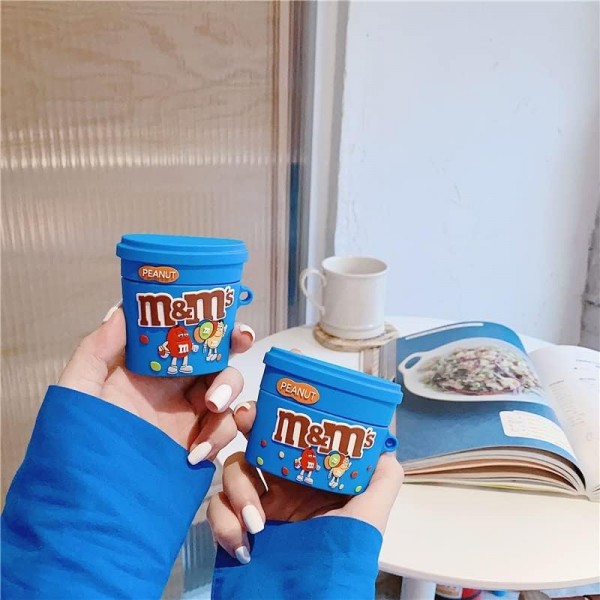 3D Airpods1&2 보호 커버, Airpods 상자용 장식 케이스, Apple Airpods 1&2와 호환 가능, 실리콘 케이스 Airpods(Blue M&Ms)