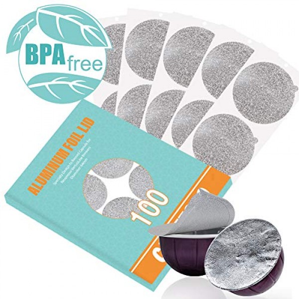 CAPMESSO 100Pcs 에스프레소 캡슐 용 알루미늄 호일 씰 Vertuoline, Vertuoline 포드와 호환되는 알루미늄 호일 뚜껑 씰 재사용 가능한 Vertuo 캡슐