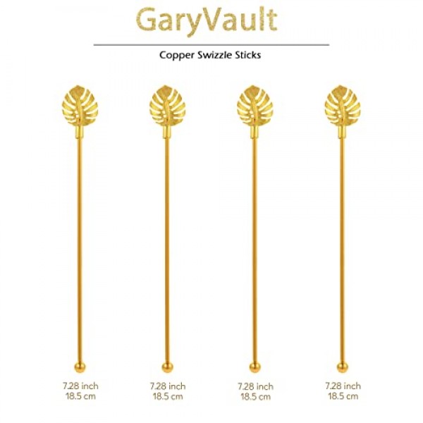 스테인레스 스틸 커피 음료 교반기 팜 리프 금속 탑, 4PCS 골드 교반기와 칵테일 음료 Swizzle 스틱을 저어