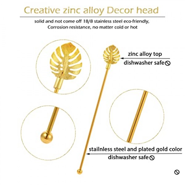 스테인레스 스틸 커피 음료 교반기 팜 리프 금속 탑, 4PCS 골드 교반기와 칵테일 음료 Swizzle 스틱을 저어