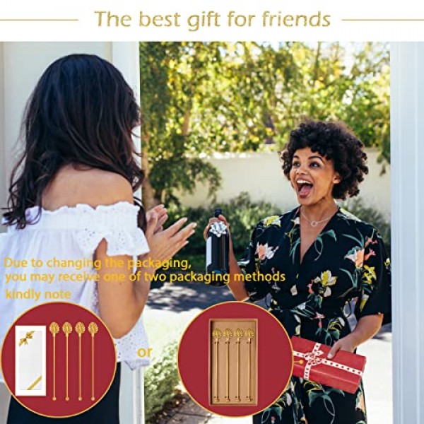 스테인레스 스틸 커피 음료 교반기 팜 리프 금속 탑, 4PCS 골드 교반기와 칵테일 음료 Swizzle 스틱을 저어