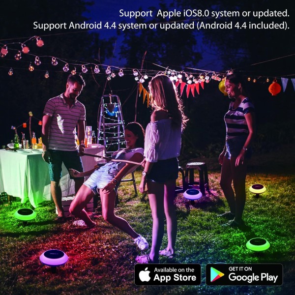 다채로운 홈-RGB 태양열 정원 조명 1600만 색상 조명, IP65 방수, 블루투스 메시 기술이 적용된 Tuya 스마트 앱, 그룹 제어, 1팩, 0.5W, 야외 정원 태양광 경로 조명