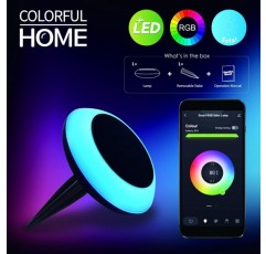 다채로운 홈-RGB 태양열 정원 조명 1600만 색상 조명, IP65 방수, 블루투스 메시 기술이 적용된 Tuya 스마트 앱, 그룹 제어, 1팩, 0.5W, 야외 정원 태양광 경로 조명