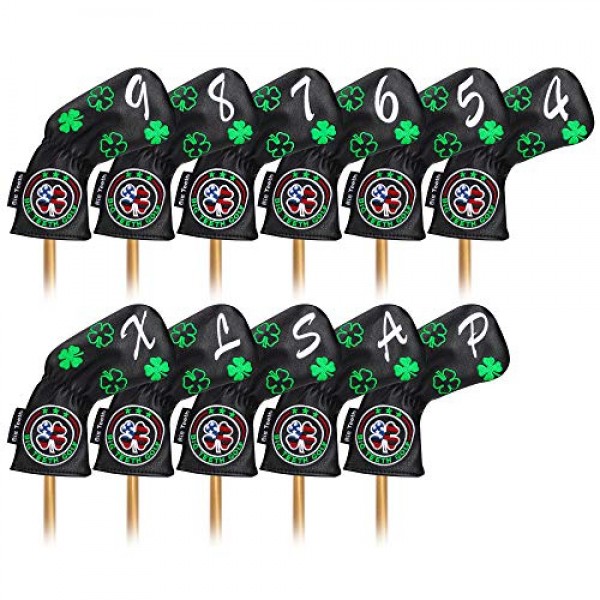 큰 이빨 골프 아이언 커버 아이언 ​​헤드 커버, 럭키 클로버 아이언 ​​커버 긴 목 골프 아이언 헤드 커버, 11Pcs 골프 아이언 커버 세트 골프 클럽 커버 Taylormade에 