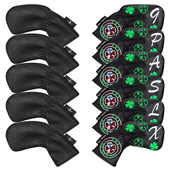 큰 이빨 골프 아이언 커버 아이언 ​​헤드 커버, 럭키 클로버 아이언 ​​커버 긴 목 골프 아이언 헤드 커버, 11Pcs 골프 아이언 커버 세트 골프 클럽 커버 Taylormade에 