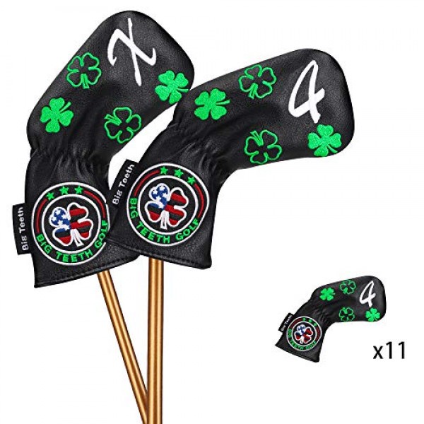 큰 이빨 골프 아이언 커버 아이언 ​​헤드 커버, 럭키 클로버 아이언 ​​커버 긴 목 골프 아이언 헤드 커버, 11Pcs 골프 아이언 커버 세트 골프 클럽 커버 Taylormade에 