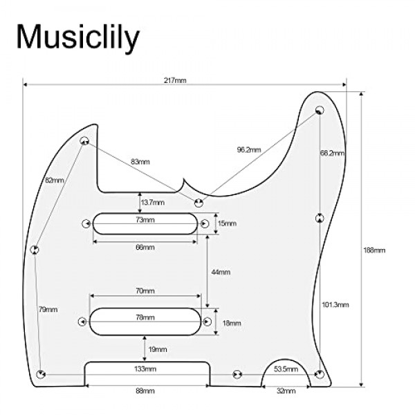 Musiclily Pro 8 홀 SS 기타 텔레 픽가드(미국/멕시코 펜더 디럭스 내슈빌 텔레캐스터 일렉트릭 기타, 3겹 오래된 흰색)
