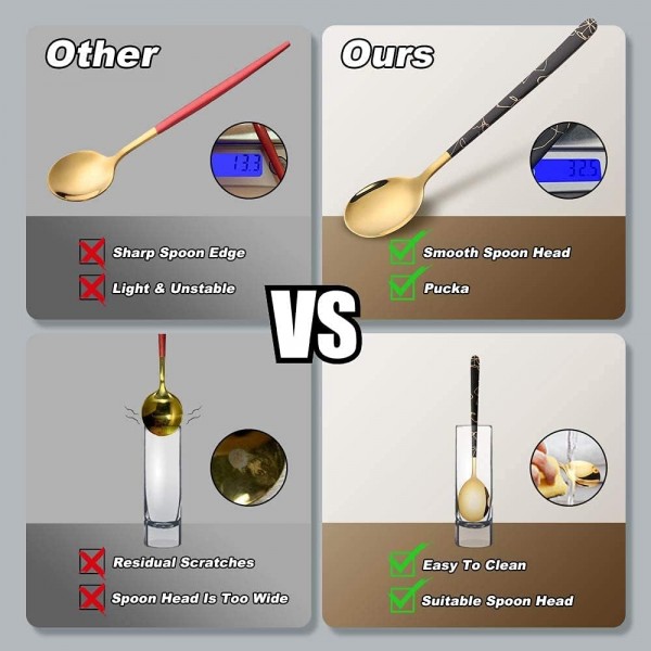 디저트 스푼 4 , 티스푼, ​​커피 스푼 4종 세트, 스테인리스 숟가락, 금수저, 시리얼, 쌀, 디저트 케이크, 초콜릿 오트밀 4 Farben 4 Stück