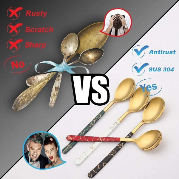 디저트 스푼 4 , 티스푼, ​​커피 스푼 4종 세트, 스테인리스 숟가락, 금수저, 시리얼, 쌀, 디저트 케이크, 초콜릿 오트밀 4 Farben 4 Stück