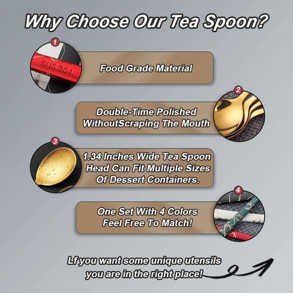 디저트 스푼 4 , 티스푼, ​​커피 스푼 4종 세트, 스테인리스 숟가락, 금수저, 시리얼, 쌀, 디저트 케이크, 초콜릿 오트밀 4 Farben 4 Stück