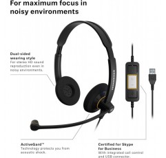 Sennheiser SC60 헤드셋(양측/양측, USB, Microsoft Lync용) 블랙, 504547 싱글