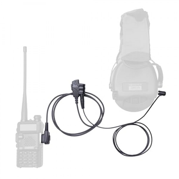 Aux 오디오 어댑터가 포함된 Push-to-Talk 2핀 K1 케이블 - BaoFeng 및 Kenwood 무전기용 PTT 버튼 - 3.5mm 헤드셋 및 보조 입력과 호환 가능, 전자 귀마개에 적합