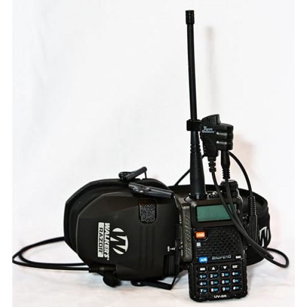 Aux 오디오 어댑터가 포함된 Push-to-Talk 2핀 K1 케이블 - BaoFeng 및 Kenwood 무전기용 PTT 버튼 - 3.5mm 헤드셋 및 보조 입력과 호환 가능, 전자 귀마개에 적합