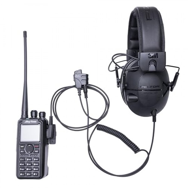 Aux 오디오 어댑터가 포함된 Push-to-Talk 2핀 K1 케이블 - BaoFeng 및 Kenwood 무전기용 PTT 버튼 - 3.5mm 헤드셋 및 보조 입력과 호환 가능, 전자 귀마개에 적합