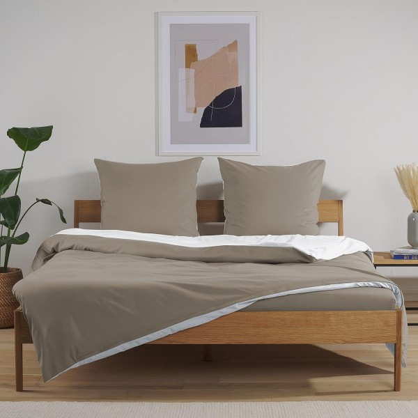 Blumtal Premium Extra Soft Winter Bed Linen Reversible Design 200 x 200 cm & 2 x Pillow Cases 40 x 80 cm - 침대 커버 Microfiber, 3 Pieces, White / Taupe Blanket 200 x 200 cm & 2 x Pillows 40 x 80 cm 09 - 화이트 / 