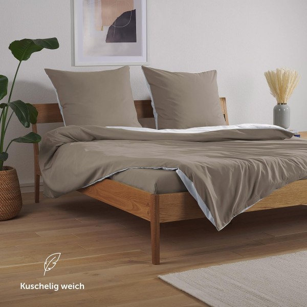 Blumtal Premium Extra Soft Winter Bed Linen Reversible Design 200 x 200 cm & 2 x Pillow Cases 40 x 80 cm - 침대 커버 Microfiber, 3 Pieces, White / Taupe Blanket 200 x 200 cm & 2 x Pillows 40 x 80 cm 09 - 화이트 / 