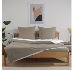 Blumtal Premium Extra Soft Winter Bed Linen Reversible Design 200 x 200 cm & 2 x Pillow Cases 40 x 80 cm - 침대 커버 Microfiber, 3 Pieces, White / Taupe Blanket 200 x 200 cm & 2 x Pillows 40 x 80 cm 09 - 화이트 / 