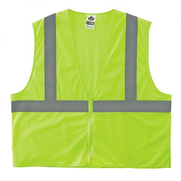 Ergodyne GloWear 8205Z 메시 Hi-Vis 안전 조끼 - 유형 R, 클래스 2 - 지퍼, 주머니 없음