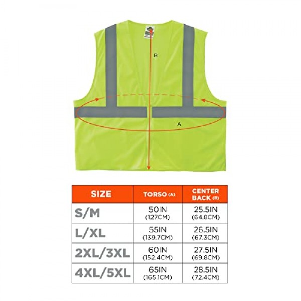 Ergodyne GloWear 8205Z 메시 Hi-Vis 안전 조끼 - 유형 R, 클래스 2 - 지퍼, 주머니 없음