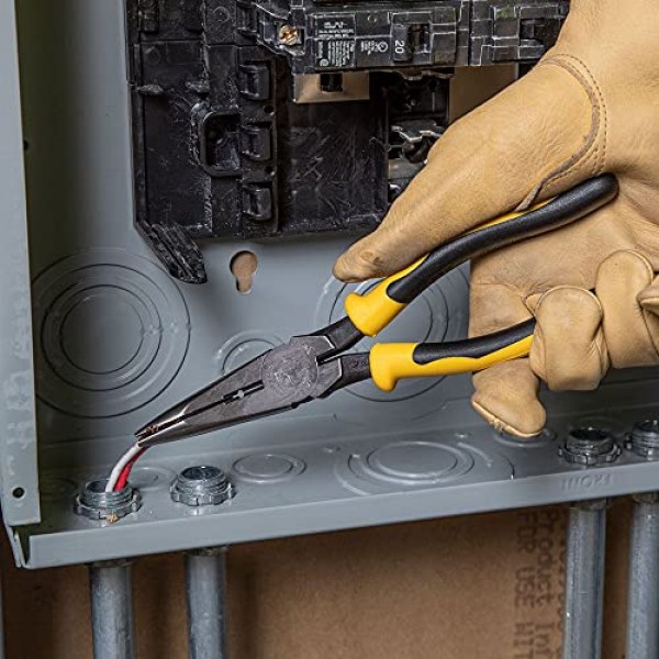 Klein Tools J203-8N 롱 노즈 사이드 커터 스트리핑 플라이어, 절단력 향상을 위해 유도 경화 및 무거움, 8인치