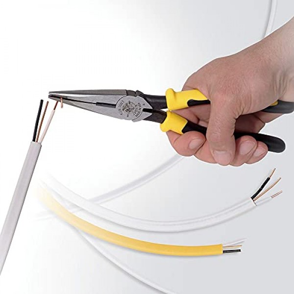 Klein Tools J203-8N 롱 노즈 사이드 커터 스트리핑 플라이어, 절단력 향상을 위해 유도 경화 및 무거움, 8인치