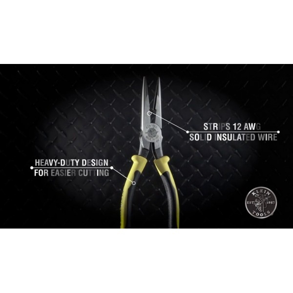Klein Tools J203-8N 롱 노즈 사이드 커터 스트리핑 플라이어, 절단력 향상을 위해 유도 경화 및 무거움, 8인치