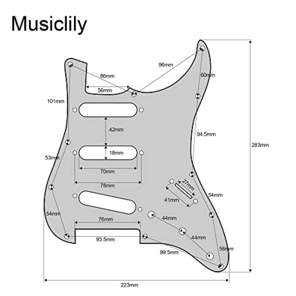 Musiclily Pro 11홀 60년대 64 아메리칸 스트라토캐스터 기타용 빈티지 스타일 Strat SSS 픽가드, 3겹 양피지