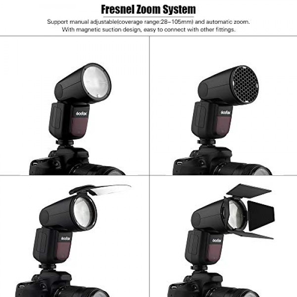 Godox V1S 플래시 전문 카메라 플래시 스피드라이트 Sony a7RII a7R a58 a99 ILCE6000L a7RIII a7R3 a9 a77II a77 a350 스튜디오 사진용 카메라 + Godox AK-R1 포켓 플래시 라이트 Acces와 호환 