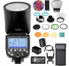 Godox V1S 플래시 전문 카메라 플래시 스피드라이트 Sony a7RII a7R a58 a99 ILCE6000L a7RIII a7R3 a9 a77II a77 a350 스튜디오 사진용 카메라 + Godox AK-R1 포켓 플래시 라이트 Acces와 호환 