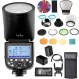 Godox V1S 플래시 전문 카메라 플래시 스피드라이트 Sony a7RII a7R a58 a99 ILCE6000L a7RIII a7R3 a9 a77II a77 a350 스튜디오 사진용 카메라 + Godox AK-R1 포켓 플래시 라이트 Acces와 호환 